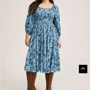 Torrid  Blue Floral Smocked Midi Dress Sz 4